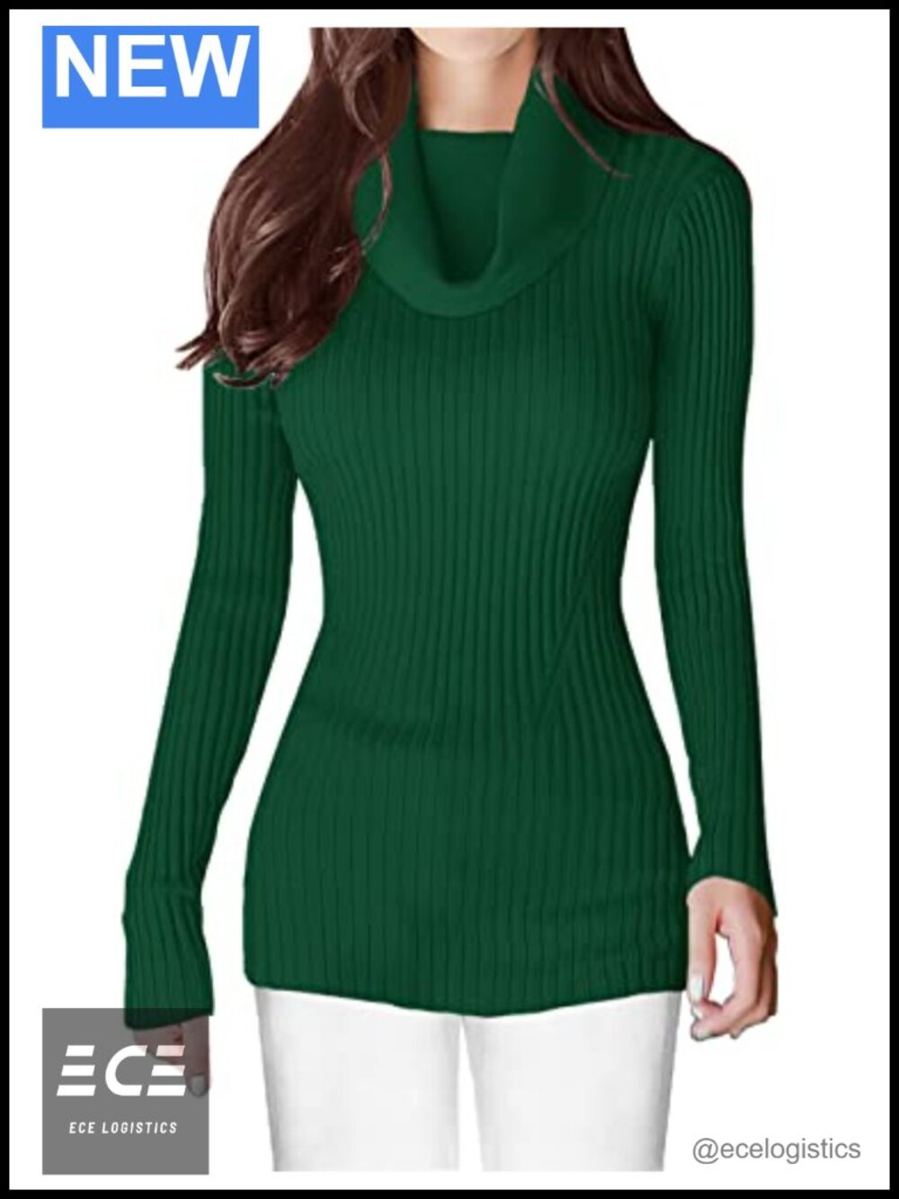 Women's Cowl Neck Ribbed Knit Long Sleeve Slim Fit Bodycon Pullover Sweater